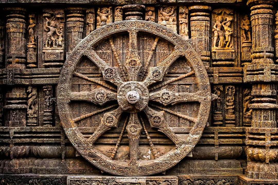 The carved stone wheel of the Sun Temple at Konark