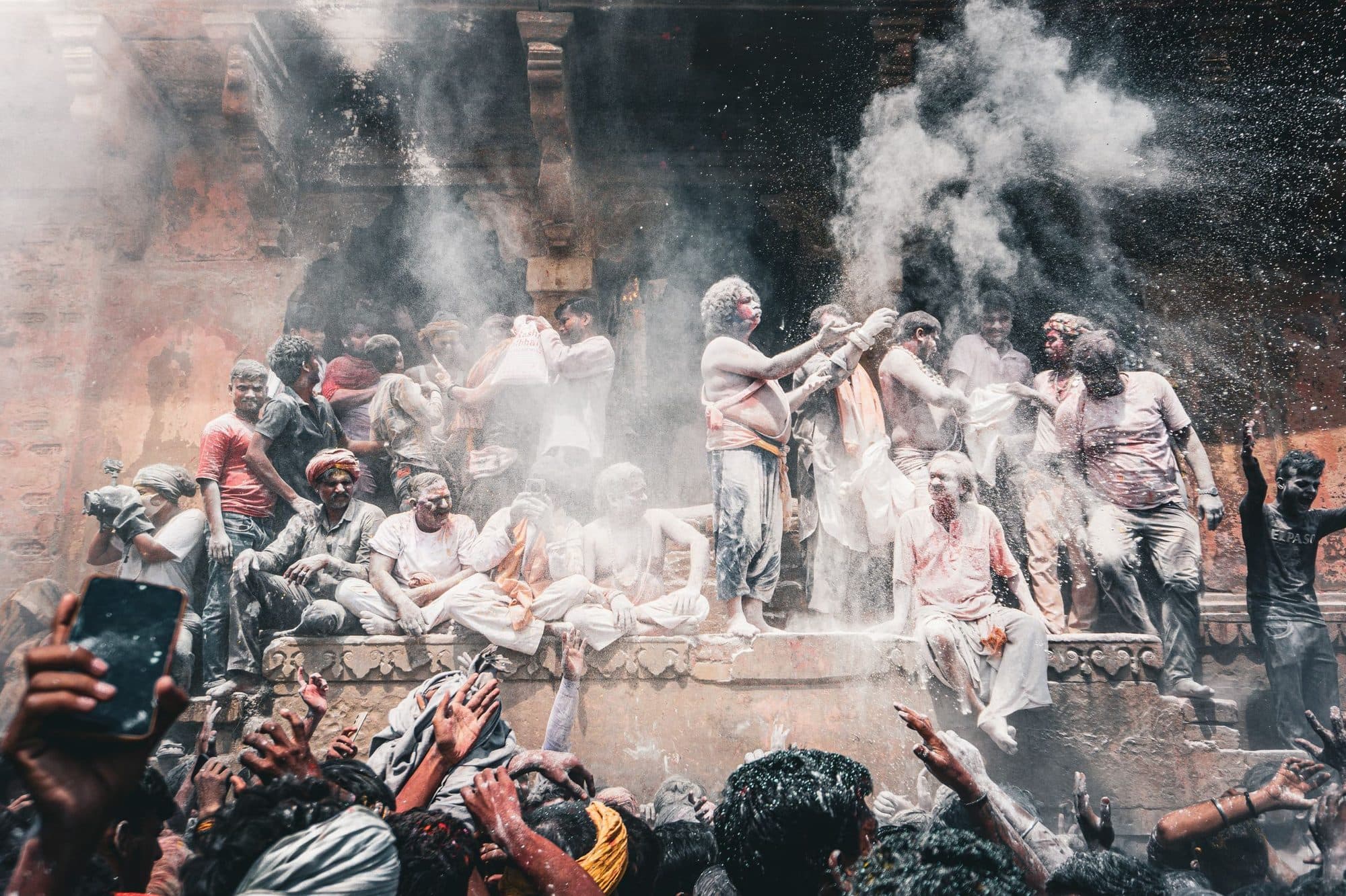 Clouds of colour over a Holi crowd